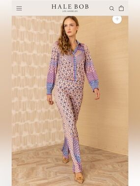 Hale Bob Peach & Lavender Printed Straight-Leg Jumpsuit